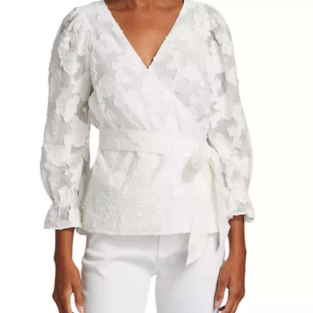 Tanya Taylor Kaylee Jacquard Tie-Waist Top White 4